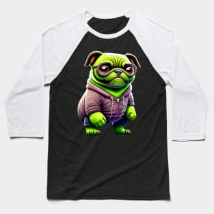 Green Pug in Muscular Costume - Adorable, Angry and Grumpy Dog Outfit Baseball T-Shirt